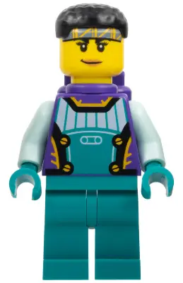 Stuntz Driver - Female, Dark Purple and Dark Turquoise Racing Suit with Light Aqua Arms, Dark Purple