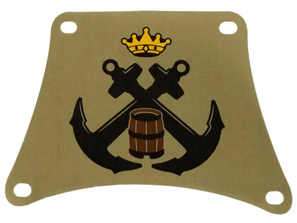 Dark Tan Cloth Sail 14 x 10 with Black Crossed Anchors, Yellow Crown and Reddish Brown Barrel Patter