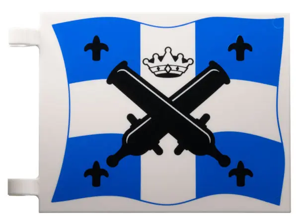 White Flag 6 x 5 with Black Crossed Large Cannons and Fleur-de-lis, Crown with Diamonds over Blue an