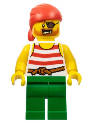 Pirate - Male, Red Bandana, White Shirt with Red Stripes, Green Legs, Eye Patch