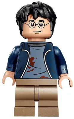 Harry Potter - Dark Blue Open Jacket over Sand Blue Shirt with Dirt Stains, Printed Arms, Dark Tan M