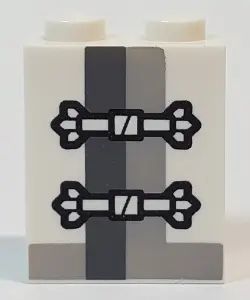 White Brick 1 x 2 x 2 with Inside Stud Holder with White Frog Clasps and Thick Gray Lines Pattern