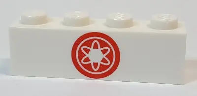White Brick 1 x 4 with Ninjago Red Flower Medallion Pattern