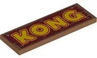 Medium Nougat Tile 2 x 6 with Yellow and Red 'KONG' on Dark Red Wood Grain with 4 Silver Nails Patte