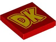 Red Tile 2 x 2 with Yellow 'DK' Pattern