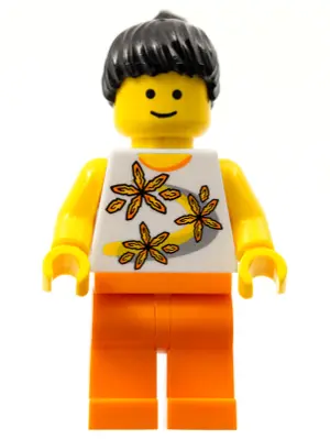Yellow Flowers - Black Ponytail Hair, Orange Legs