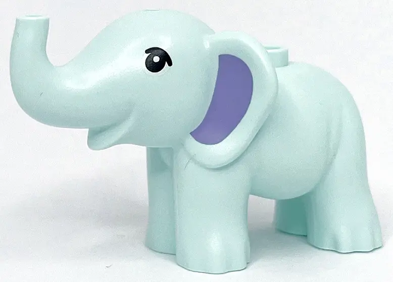 Light Aqua Elephant, Friends Style, Baby with Black Eyes and Medium Lavender Inner Ears Pattern