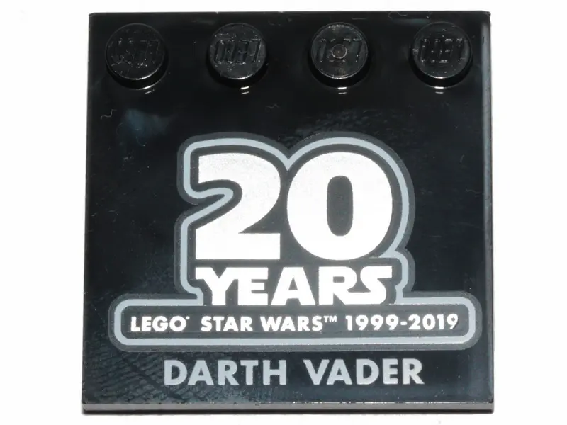 Black Tile, Modified 4 x 4 with Studs on Edge with SW '20 YEARS LEGO STAR WARS 1999-2019' and 'DARTH