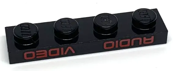 Black Plate 1 x 4 with Red 'AUDIO' and 'VIDEO' Pattern