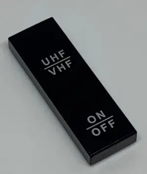 Black Tile 1 x 3 with 'UHF/VHF' and 'ON/OFF' Pattern