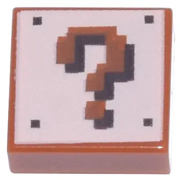 Dark Orange Tile 1 x 1 with Super Mario Pixelated Question Mark Block Pattern