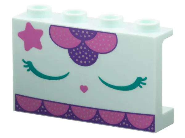 Light Aqua Panel 1 x 4 x 2 with Side Supports - Hollow Studs with Dark Turquoise Closed Eyes with Ey