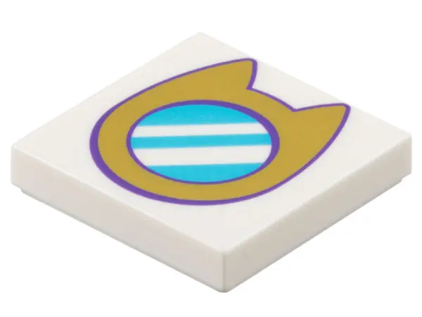 White Tile 2 x 2 with Gold Porthole Window with Cat Ears and Medium Azure Glass Pattern