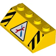 Yellow Slope 45 2 x 4 with Dual Danger Stripes and Workshop Tools Pattern