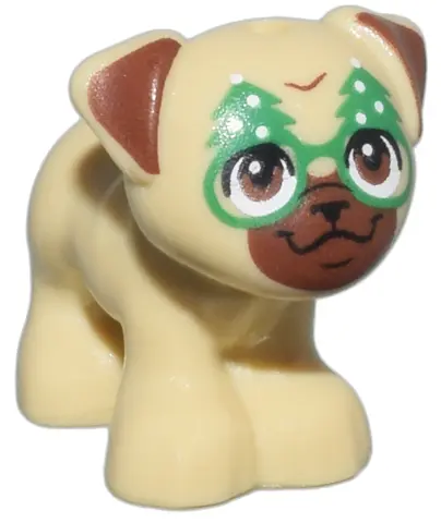 Tan Dog, Friends Style, Pug, Standing with Reddish Brown Muzzle, Ears and Eyes, Black Nose, Mouth an