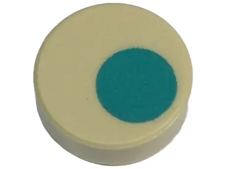 Tan Tile, Round 1 x 1 with Dark Turquoise Circle Offset Pattern (Super Mario Dixie Kong Ear and Earr