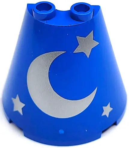 Blue Cone Half 4 x 2 x 3 with Silver Crescent Moon and Stars Pattern