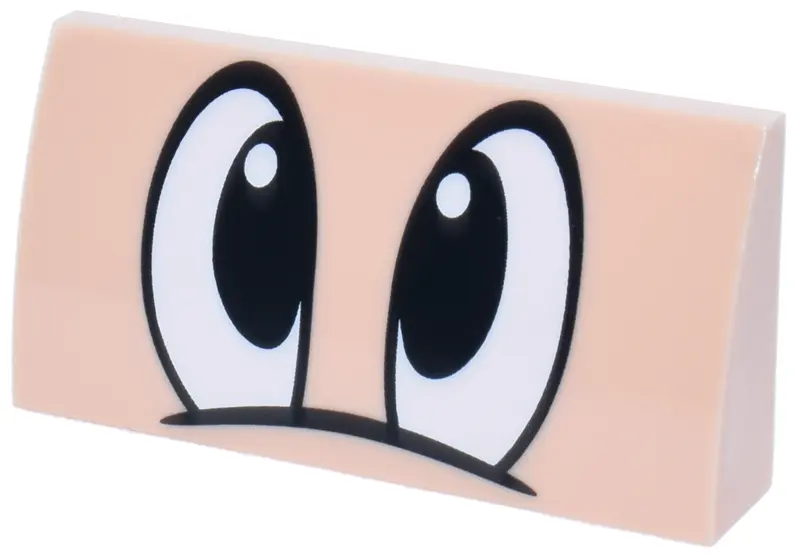Light Nougat Slope, Curved 2 x 4 x 2/3 with Bottom Tubes with Large White Eyes with Black Pupils Pat