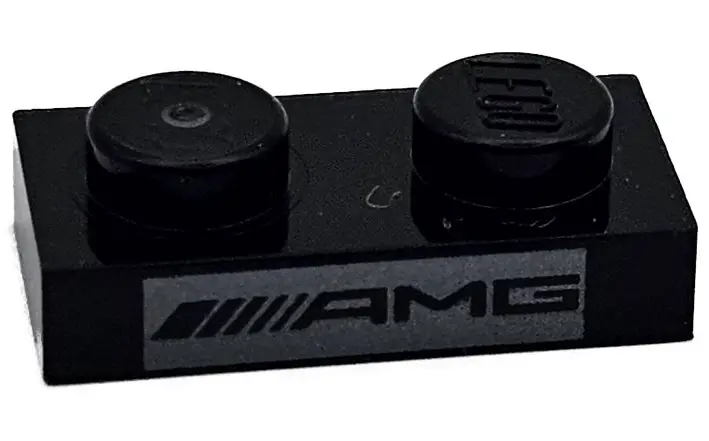 Black Plate 1 x 2 with AMG Logo on Silver Background Pattern