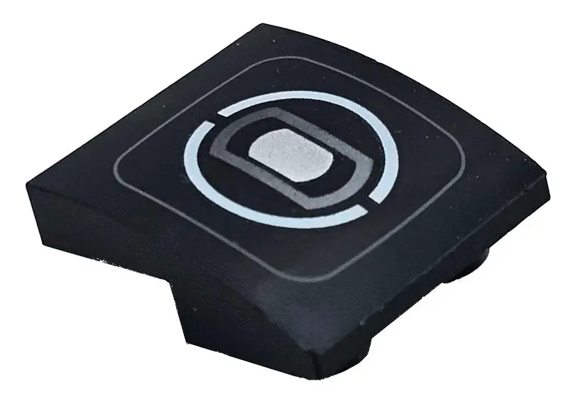 Black Slope, Curved 2 x 2 x 2/3 Inverted with Thin Dark Bluish Gray Rounded Square, White Split Circ