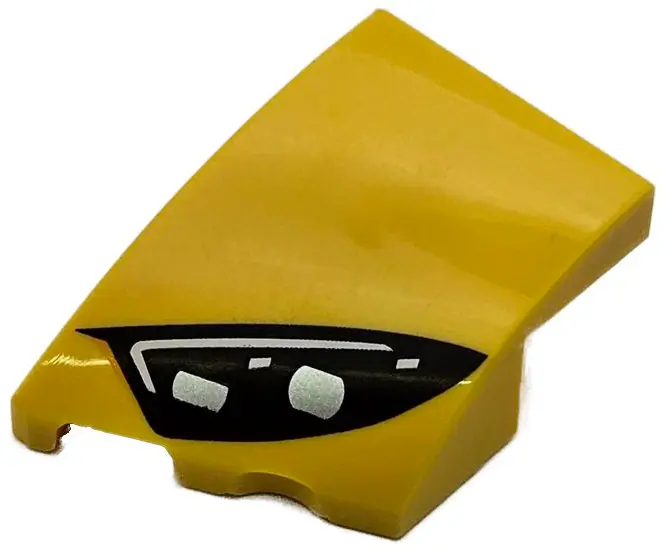 Yellow Wedge 3 x 2 Left No Studs with Black Mercedes-AMG Car Headlight, White Stripes and 2 Silver B