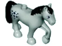 Light Bluish Gray Duplo Horse with Black Mane, Tail and Spots Pattern