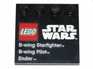 Black Tile, Modified 4 x 4 with Studs on Edge with LEGO Star Wars Logo, 'B-wing Starfighter', 'B-win