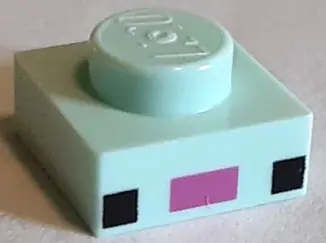 Light Aqua Plate 1 x 1 with 2 Black Squares and Dark Pink Rectangle Pattern (Minecraft Axolotl Face)