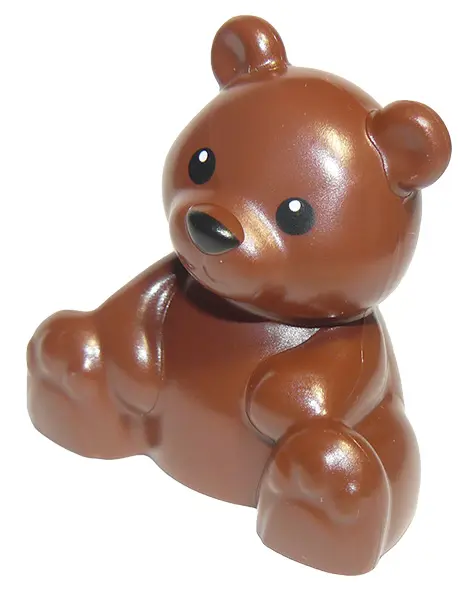 Reddish Brown Duplo Bear Baby Cub, Sitting with Black Eyes and Nose Pattern (Teddy Bear)