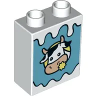 White Duplo, Brick 1 x 2 x 2 with Cow on Medium Azure Background Pattern