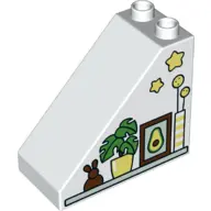 White Duplo, Brick 4 x 2 x 3 Slope with Bunny, Flowerpot, Picture, Vase and Stars Pattern