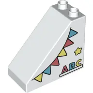 White Duplo, Brick 4 x 2 x 3 Slope with Flags, Star and 'ABC' Pattern