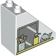 White Duplo, Brick 4 x 2 x 3 Slope with Mirror, Toothbrushes, Soap and Whale Pattern