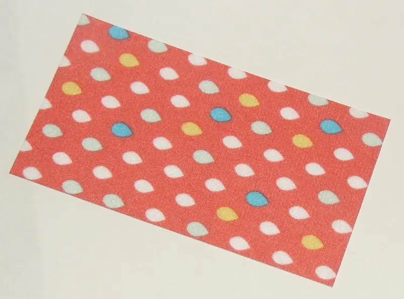 White Duplo, Cloth Towel 5 x 9 cm with Blue and Yellow Drops on Coral Background Pattern