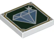 White Tile 2 x 2 with Sparkling Medium Blue and Bright Light Blue Diamond Jewel on Dark Green Backgr
