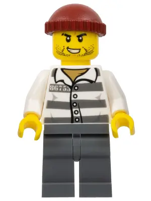 Police - Jail Prisoner 86753 Prison Stripes, Dark Red Knit Cap, Scar, and Stubble