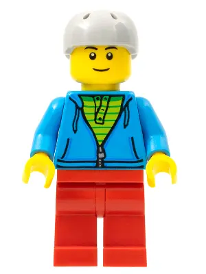 City Bus Passenger - Dark Azure Hoodie with Green Striped Shirt, Red Legs, Light Bluish Gray Sports 