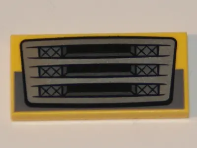 Yellow Tile 2 x 4 with Silver Car Grille and Dark Bluish Gray Bar Pattern