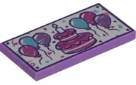 Medium Lavender Tile 2 x 4 with 6 Balloons, Birthday Cake with Candle and Confetti Pattern