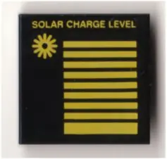 Black Tile 2 x 2 with Yellow 'SOLAR CHARGE LEVEL', Sun and Lines Pattern