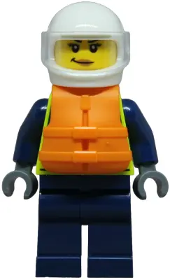Police - City Officer Female, Neon Yellow Safety Vest, Dark Blue Legs, White Helmet, Trans-Clear Vis