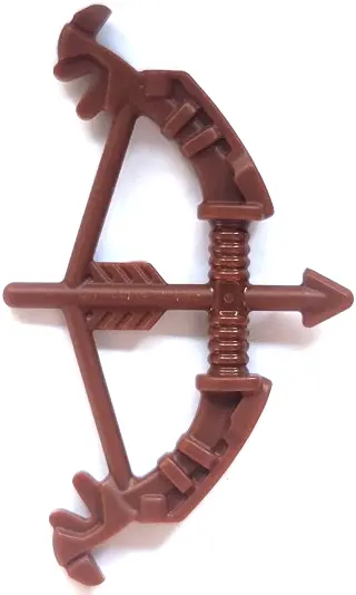 Reddish Brown Minifigure, Weapon Bow, Recurve with Ornate Limbs and 2 Small Pin Holes, Arrow Drawn (