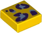 Yellow Tile 1 x 1 with Bright Light Blue and Dark Purple Leopard Spots Pattern