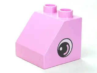 Bright Pink Duplo, Brick 2 x 2 x 1 1/2 Slope 45 with Circled Black Eye with Arc and White Pupil Patt