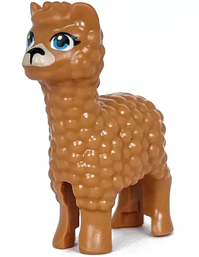 Medium Nougat Alpaca / Llama, Friends Style with Dark Azure Eyes with Eyelashes, Black Nose and Tan 