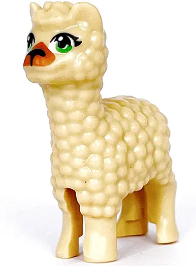 Tan Alpaca / Llama, Friends Style with Bright Green Eyes with Eyelashes, Black Nose and Medium Nouga