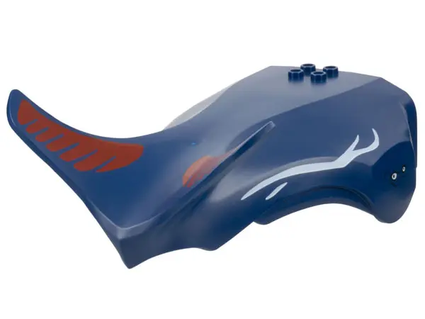 Dark Blue Tulkun Na'Vi Whale Head Jaw Upper with 4 White Eyes and Stripes, Red Markings Pattern