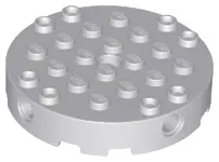 Light Bluish Gray Brick, Round 6 x 6 with 4 Side Pin Holes and Center Hole