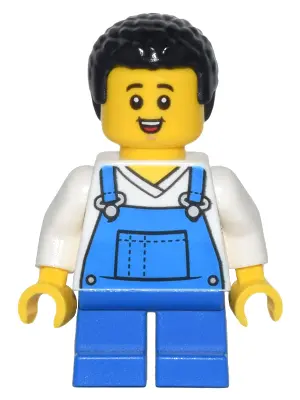 Child - Boy, Blue Overalls over V-Neck Shirt, Blue Short Legs, Black Coiled Hair, Freckles