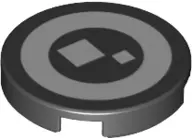 Black Tile, Round 2 x 2 with Bottom Stud Holder with White Eye and Black Pupil with 2 White Squares 